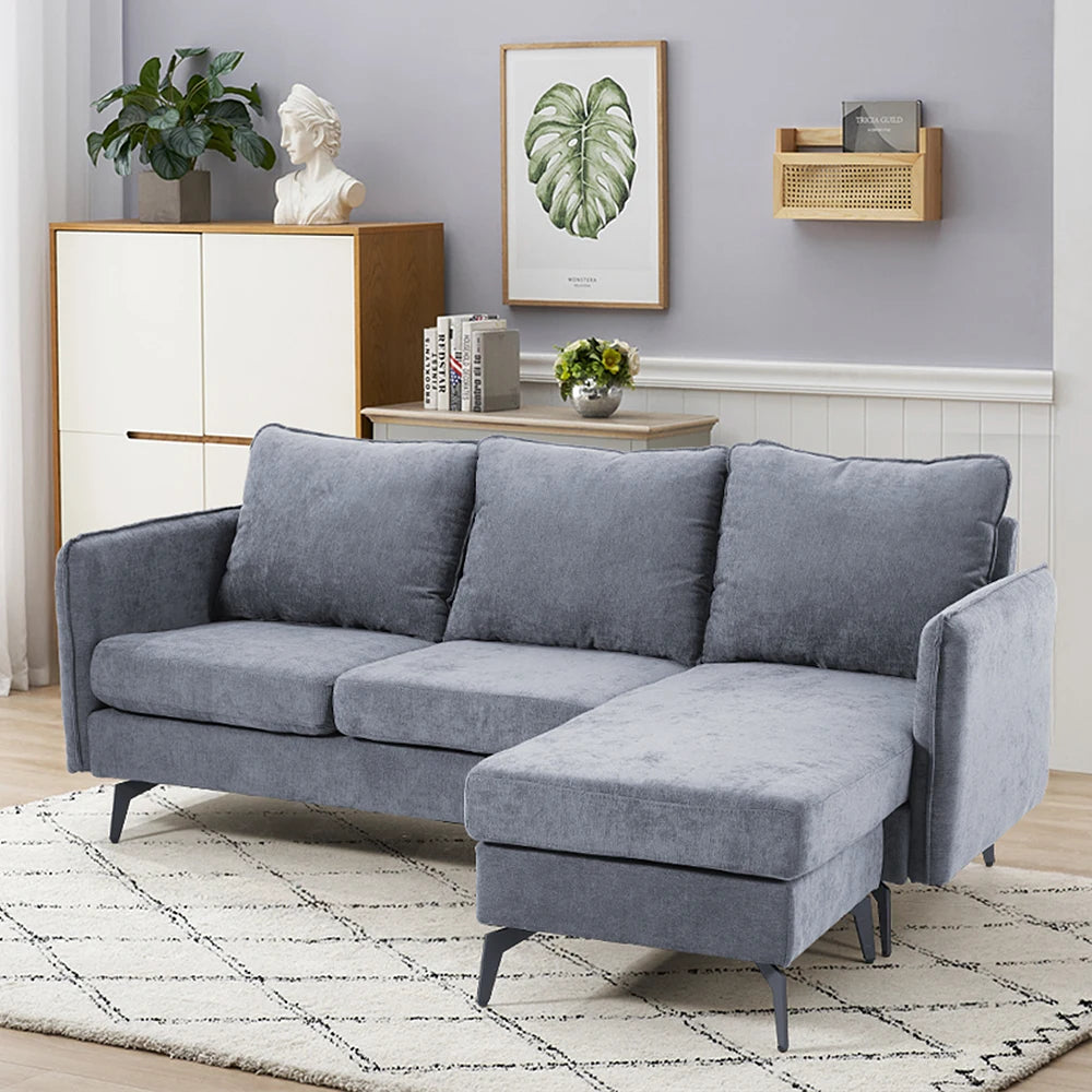 3 Seater Upholstered Corner Sectional Sofa Modern L-Shape Living Room Sofa, 193x136x73cm