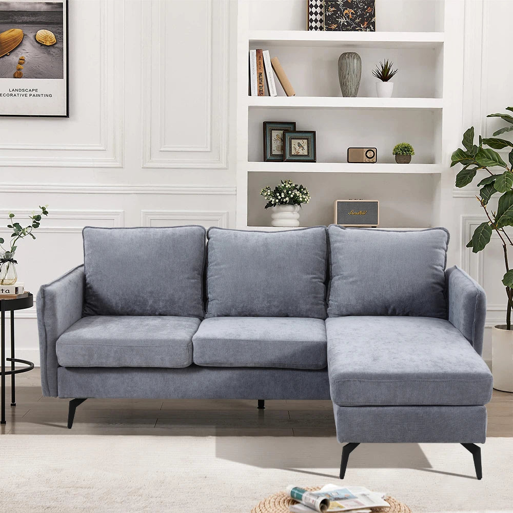 3 Seater Upholstered Corner Sectional Sofa Modern L-Shape Living Room Sofa, 193x136x73cm