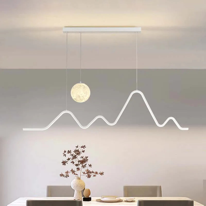 Scandinavian Modern Simple Planet Living Room Light Creative Long Strip Dining Table Bar Wave Decorative Dining Room Chandel