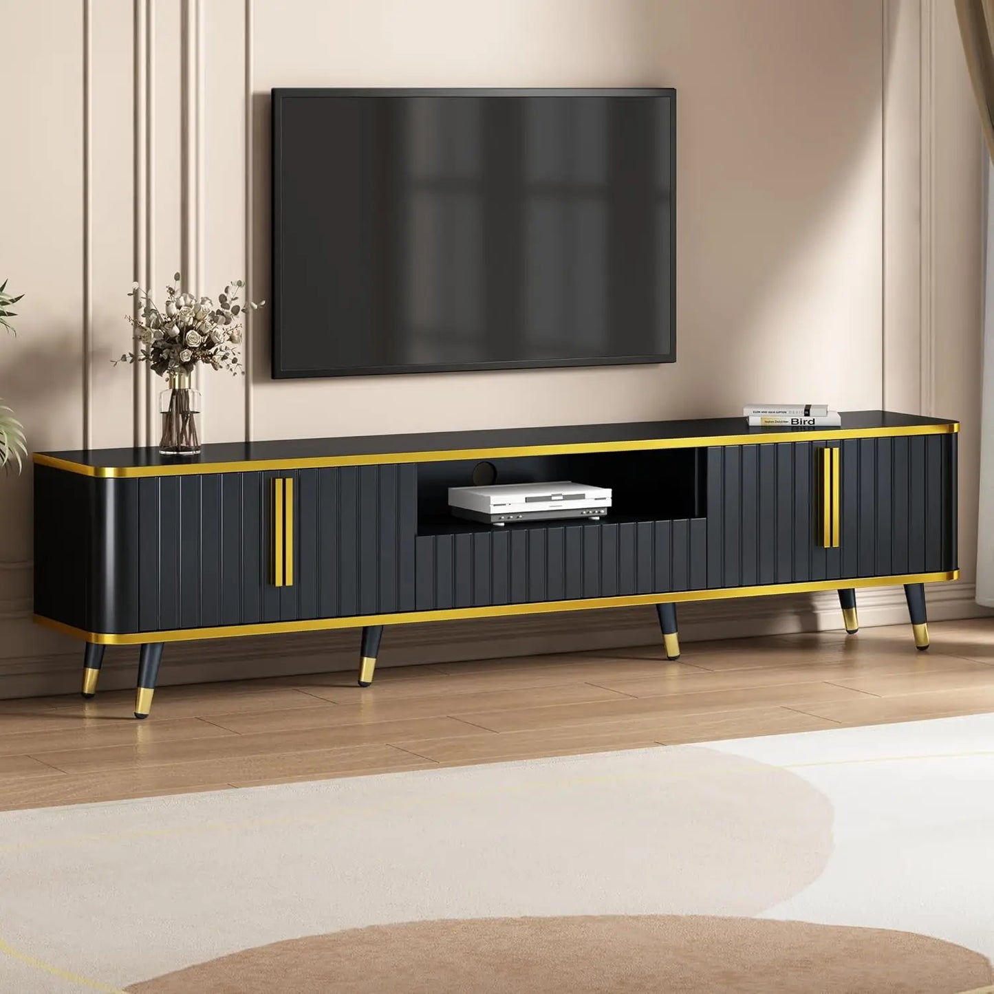 TV Stand Cabinets Drawers Entertainment Center Luxury Minimalism Practical Up to 85" Shelf Open Storage Circu Connect Power