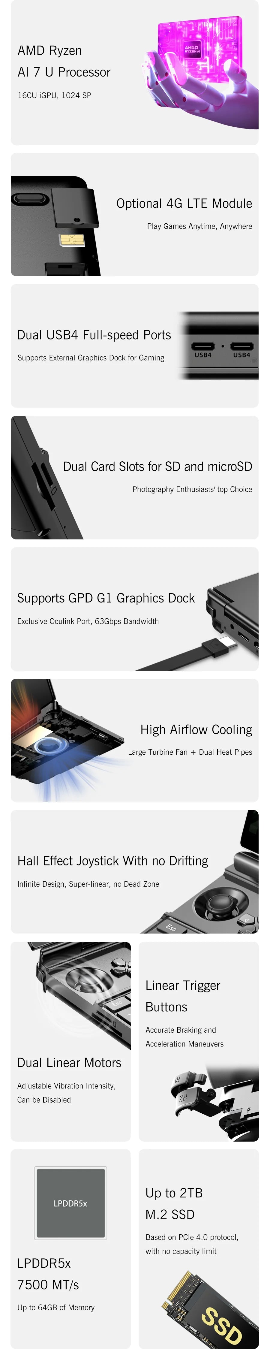 GPD 2025 WIN Max 2 64GB 32GB RAM 1TB 2TB SSD Hard Disk CPU AMD 8840U AI9 HX370 Processor Gaming Laptop Mini PC Notebook LPDDR 5