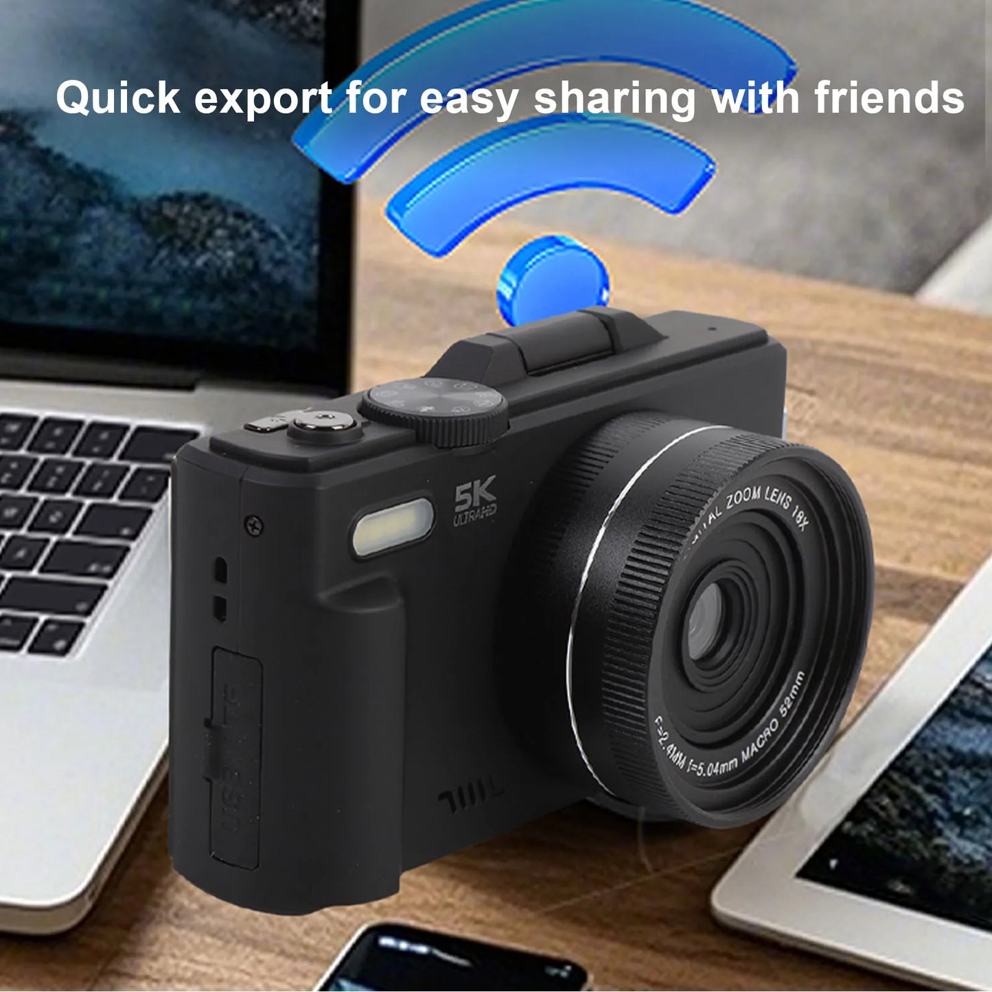 Camera with Flash 18XAF Autofocus Compact High Definition 5K Digital Camera Portable 3 Inch Screen for Video