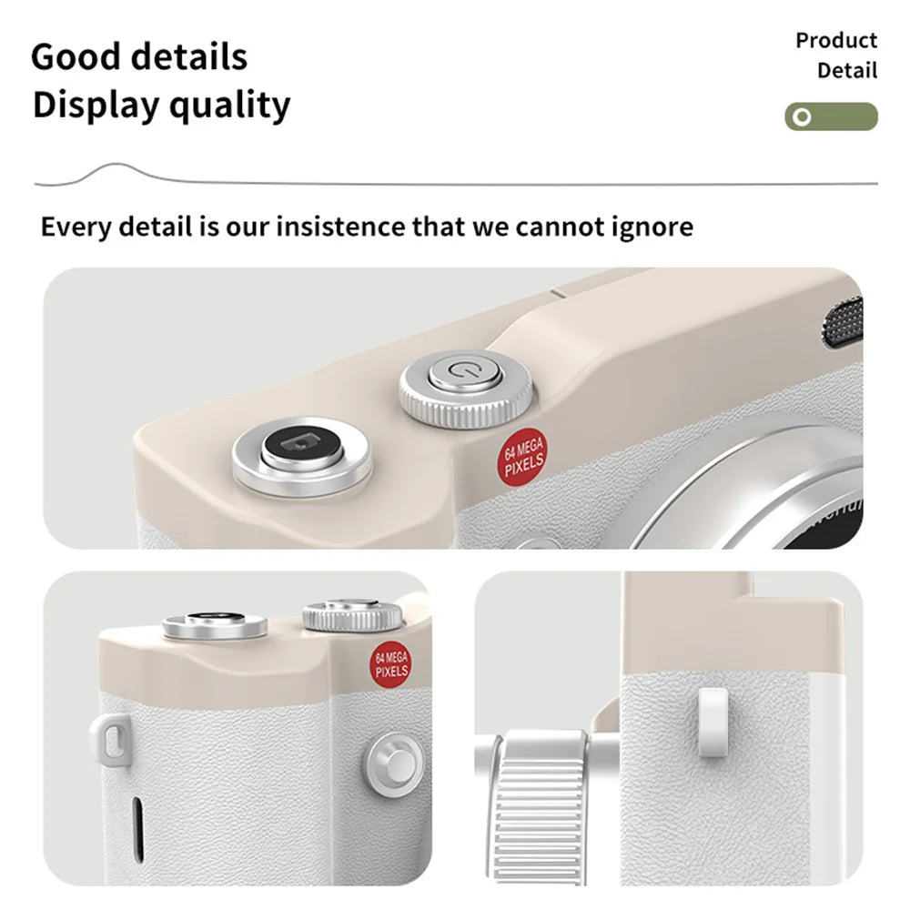 4K Digital Camera 2.4 Inch 16X Digital Zoom CCD Retro Video Recorder 180° Flip Screen Selfile Compact Digital Photography Camera