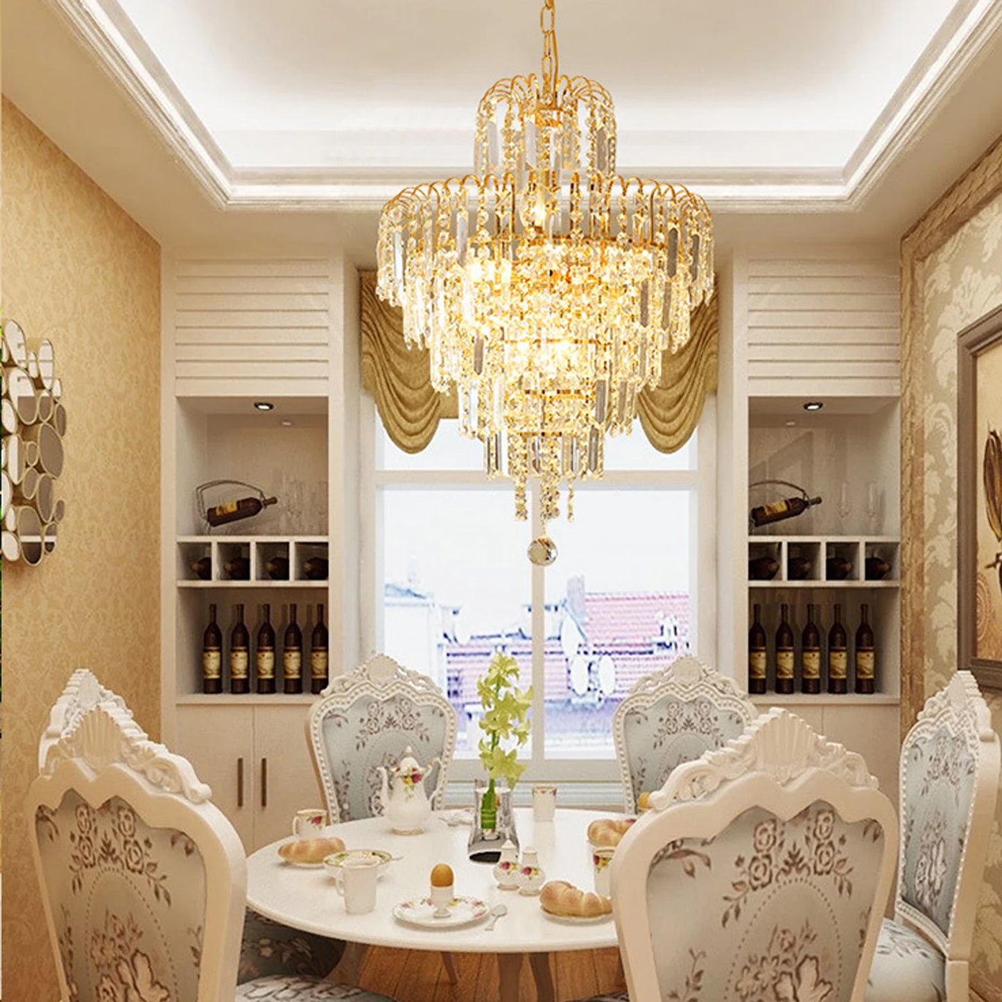 Gold Elegant Crystal Chandelier Modern Ceiling Light Pendant Fixture Lighting Lamp Metal+Glass for Living Room, Dining Room