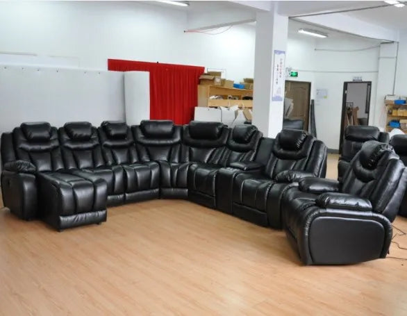 Living Room Sofa Set Recliner Leather U Shaped Sectional Sofa, Electric Recliner Sofa Set 6 Seat 7 Seat 8 Seat