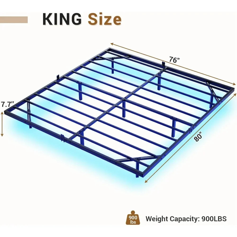 Floating California King Size Bed Frame with LED Lights Metal Platform Bed No Box Spring Needed Easy To Assemble California King