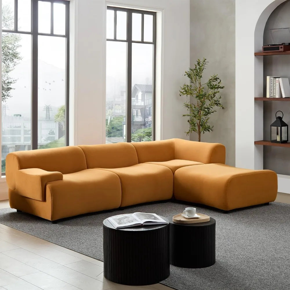 135"Curved Sectional Sofa,Modern Boucle Fabric Upholstered Modular Couch Oversized 6-Seat Sofa for Living Room,Bedroom,Apartment