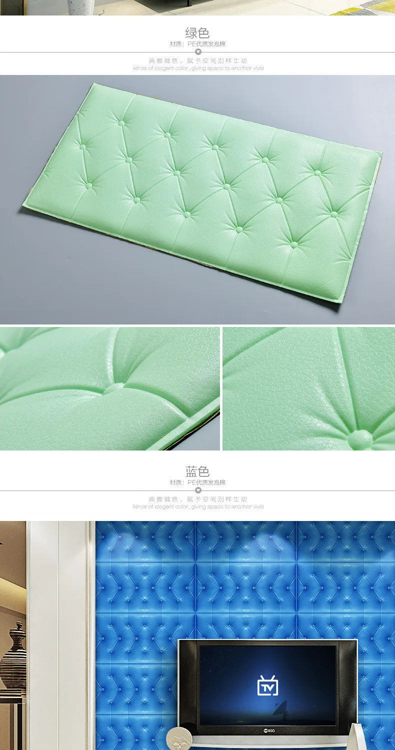 3D Wall Stickers Wallpaper Self-adhesive Thicken Tatami Anti-collision Wall Mat Pad Kids Bedroom Living Room Soft Foam Cushion