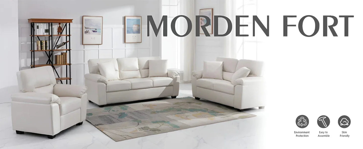 Morden Fort white leather love seat and sofa set, modern luxury and comfy furniture sleeper pouches for living room, apartment,