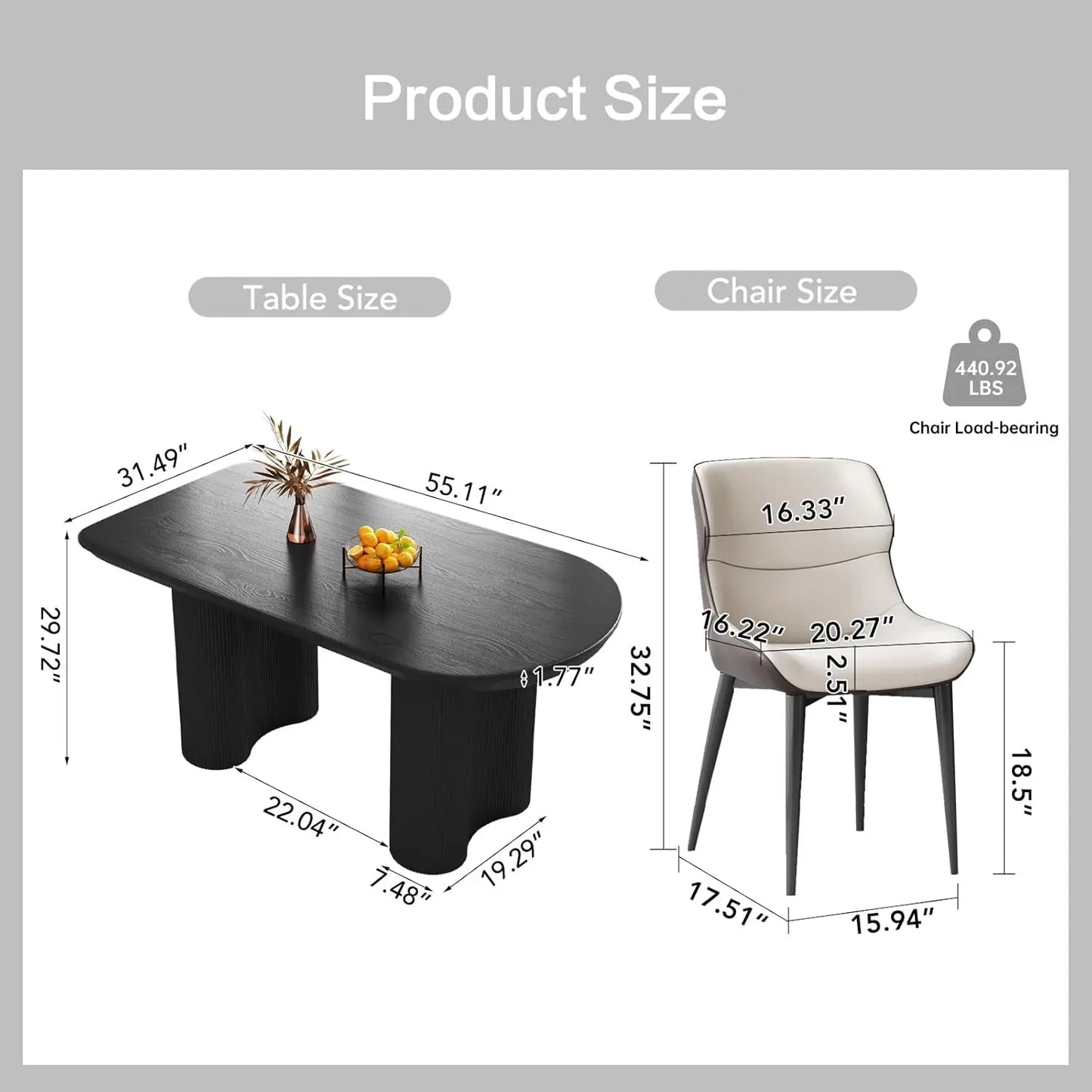Dining Table Set for 4, 55" Oval Dining Room Table and Chairs Set 4C Baking Paint Technology, Dining Tables with 4 Chairs
