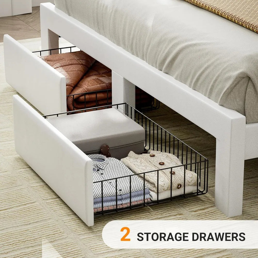 Upholstered Bed Frame Queen Size with Headboard with Storage Drawers & Charging Station,No Box Spring Needed/Heavy Duty