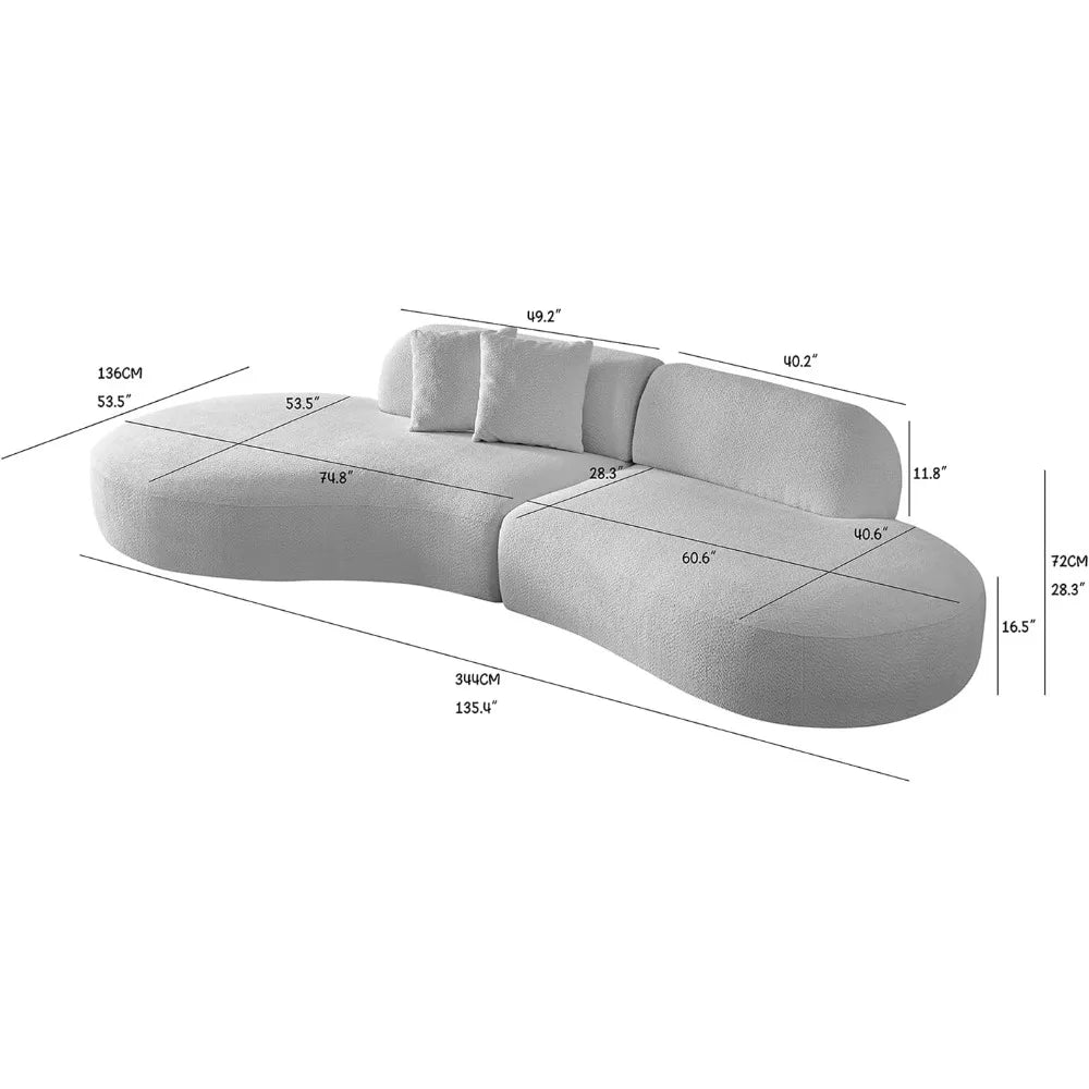 135"Curved Sectional Sofa,Modern Boucle Fabric Upholstered Modular Couch Oversized 6-Seat Sofa for Living Room,Bedroom,Apartment