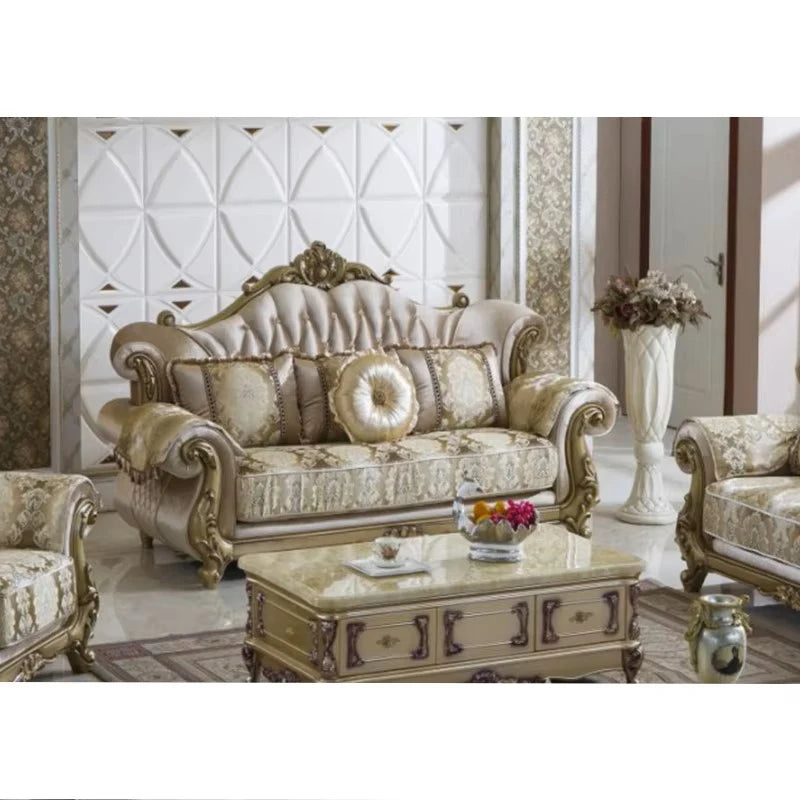 European Luxury 1 2 3 Seats Fabric Sofa Set Villa Home Furniture Classic Royal Solid Wood Combination Living Room Sofa
