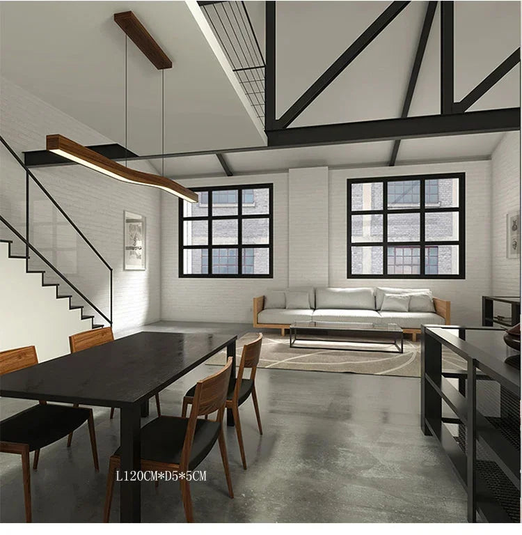 Modern Walnut Led Long Pendant Lights for Kitchen Island Dining Room Study Room Hanging Lamp Ceiling Chandeliers Wood Wooden