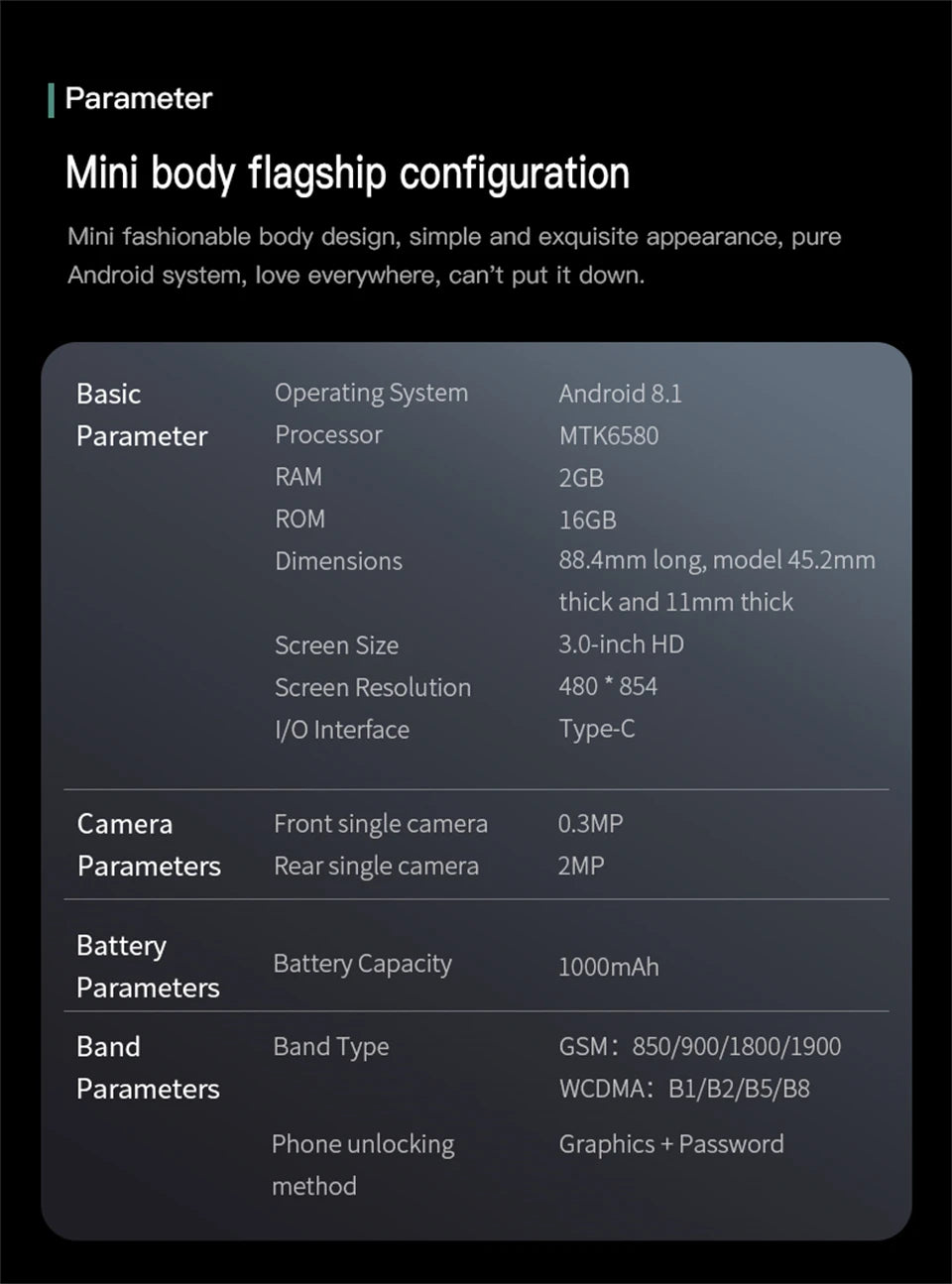 SOYES S23 Pro 3.0" Android8.1 Mini Smartphone 2GB RAM 16GB ROM Dual SIM Standby 1000mAh 3G Network Compact Mobile Phone
