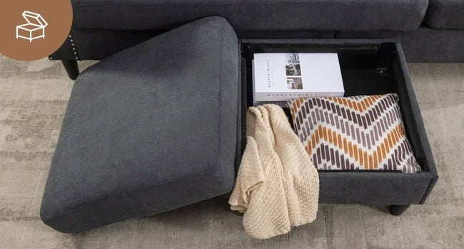 Convertible Sectional Couches for Living Room, L-Shaped Couch 3 Seats Sofas with Storage Chaise & 2 Cup Holders, Small Sofa
