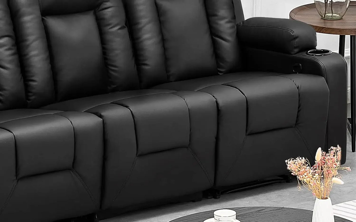 Recline Chair Set,Furniture 2PC Bonded Leather Recliner Set Living Room Set Sofa Loveseat BlackLiving Room Set 3+2