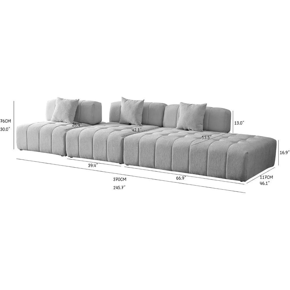 135"Curved Sectional Sofa,Modern Boucle Fabric Upholstered Modular Couch Oversized 6-Seat Sofa for Living Room,Bedroom,Apartment