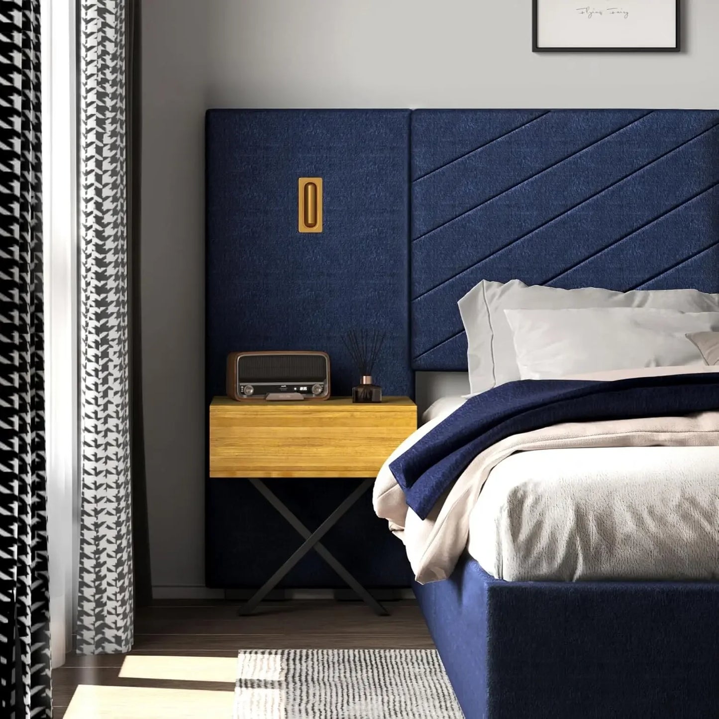 Luxury Bed Frame with Built-in Gold LED Lights and Nightstands, King Size Platform Bed with Oversize Upholstered Headboard