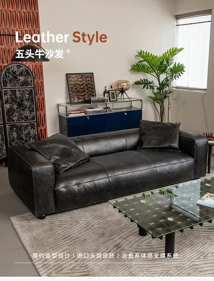 Retro all leather wabi sabi antique sofa Italian living room simple