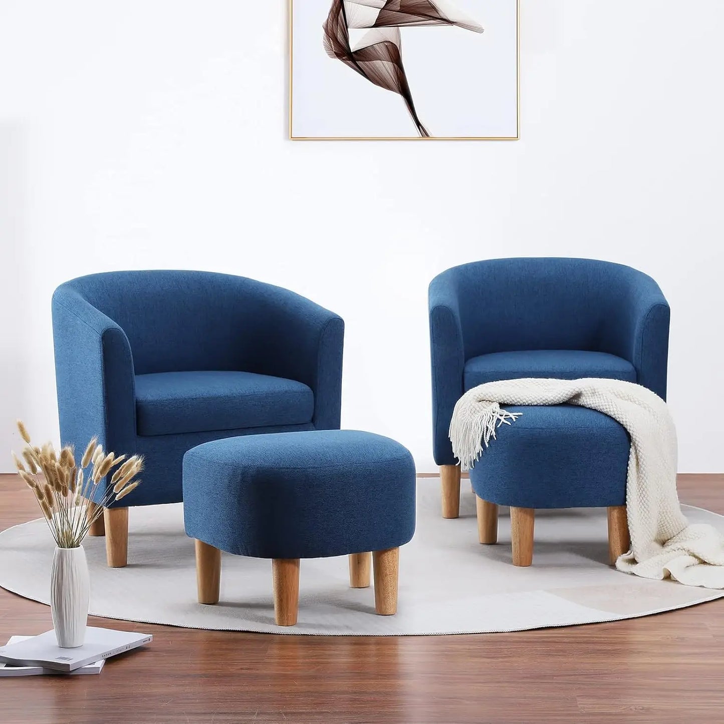 Accent Chair, Sherpa Chair White Fluffy Chair Teddy Barrel Chair with Ottoman Comfy ArmChair Footrest Set