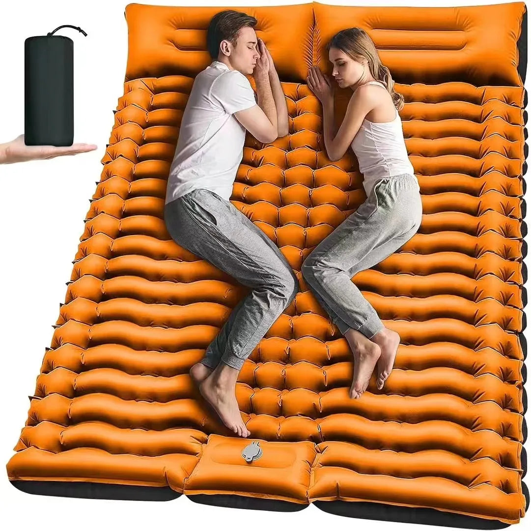 Double Size Inflatable Mattress Air Bed Sleeping Pad With Built In Pillow Electric Pump For Camping Home Travel