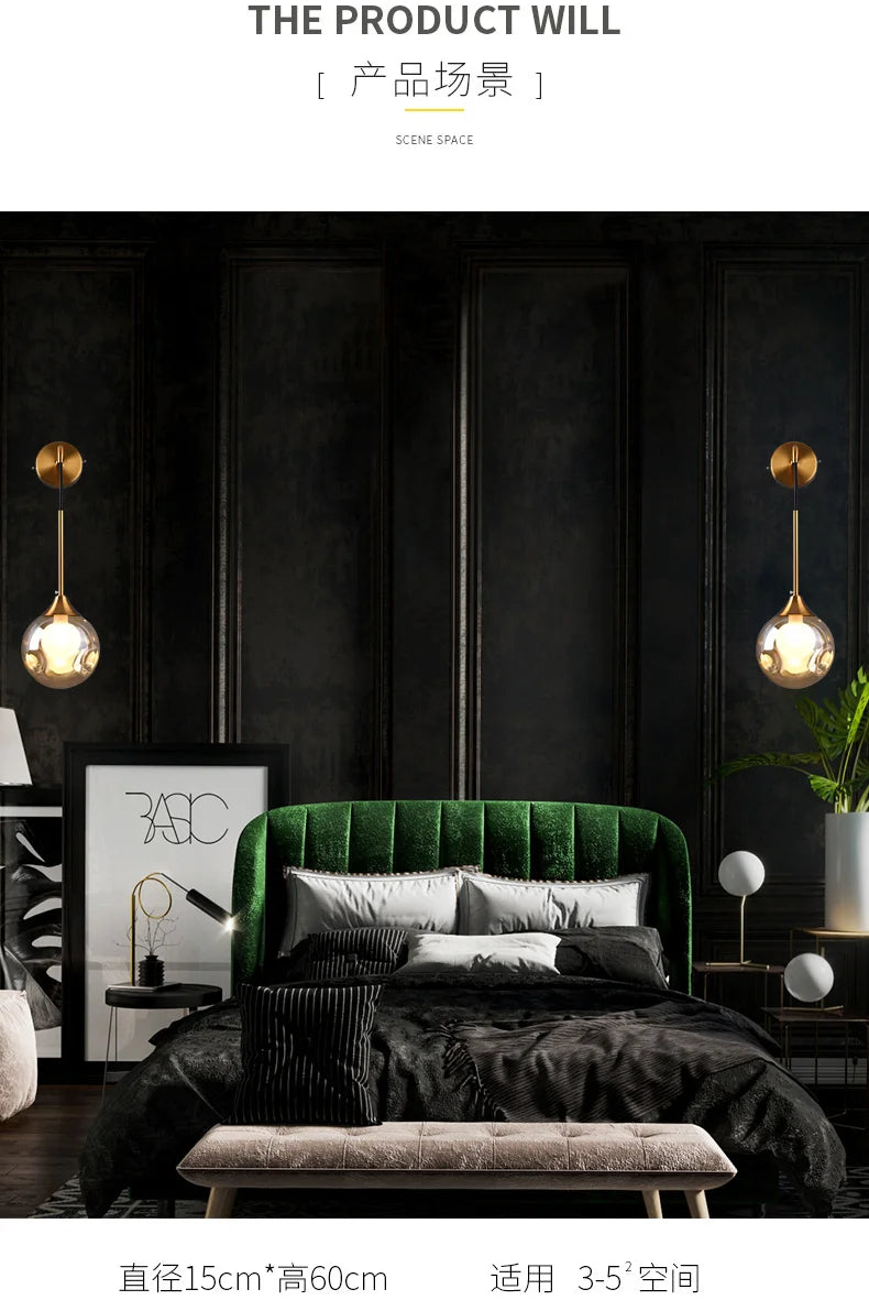 Modern Led Wall Lamp Glass Ball Gold Sconce Lighting Indoor Nordic Living Bedroom Kitchen Fixture Bedside Light Decor Luminaire
