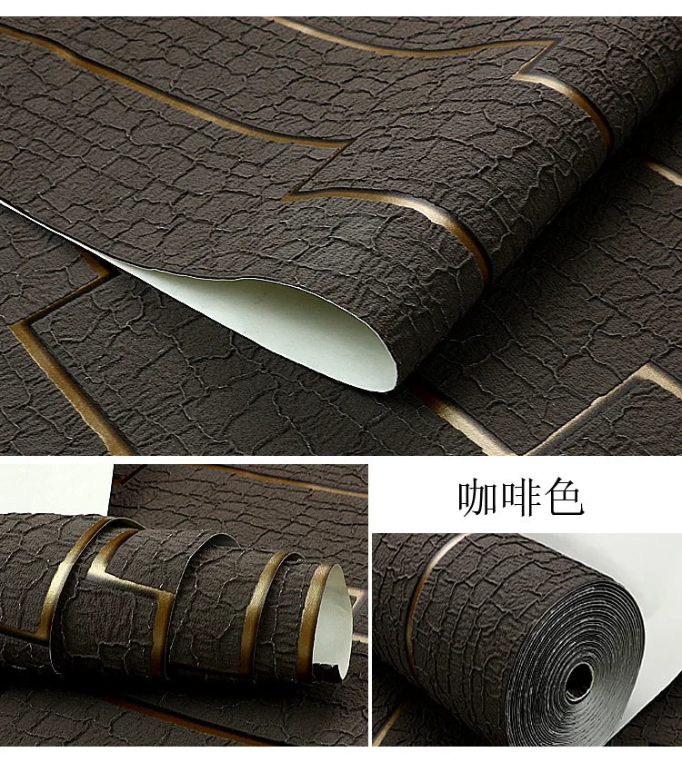 Dark Velvet Wallpaper Coffee Color 3D Thickened TV Background Wall Living Room Non-woven Non-self-adhesive Simple Wall Sticker