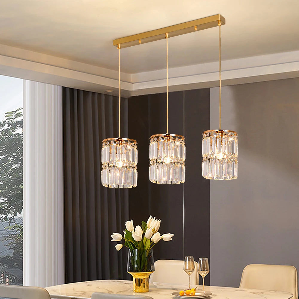 Nordic Copper LED Pendant Light Luxury Crystal Ceiling Lamps Modern Chandelier Lustre Dining Table Bar Kitchen Island Fixtures