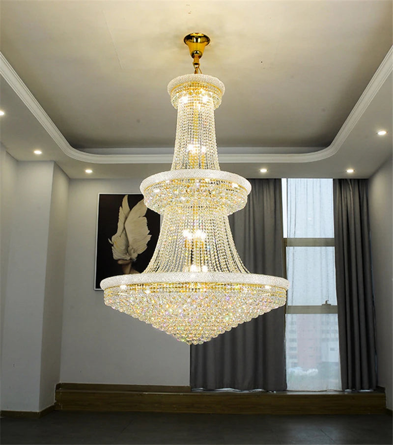 LED Pendant Light Luxury Living Room Crystal Chandelier Hotel Lobby Villa High Ceiling Staircase European-Style Chandelier