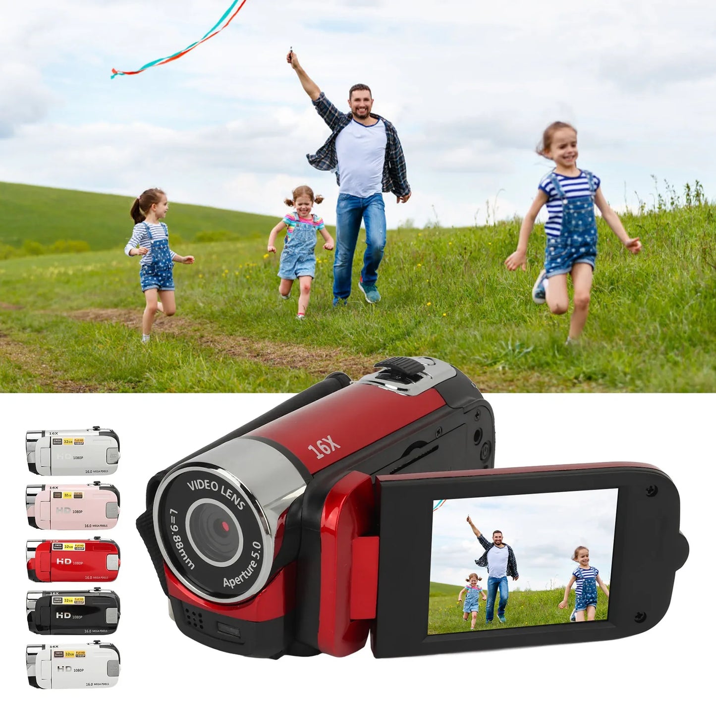 1080P HD 16MP Digital Camera 2.4 Inch Rotatable Screen Camcorder 16X Zoom HD Anti-shock Video Recorder with Fill Light
