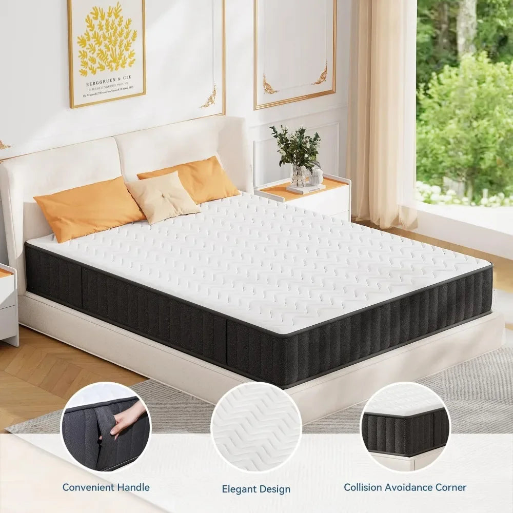 Queen Mattress, Fiberglass Free & Support Comfort, Cooling Charcoal Medium Firm Mattresses, 10 Inch Memory Foam Mattress