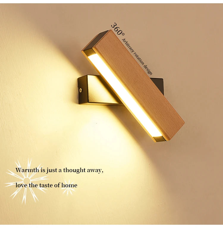 New Rotatable Wall Lamp Nordic Solid Wood LED Wall Light Simple Bedside Study Reading Adjustable Lighting Home Decor Lamps