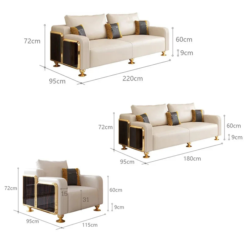 Modern Luxury Leather with Wooden Sofa Set, Fashion 2/3/4 Seater Sofa, Leather Couch for Living Room Accept Customzied Color