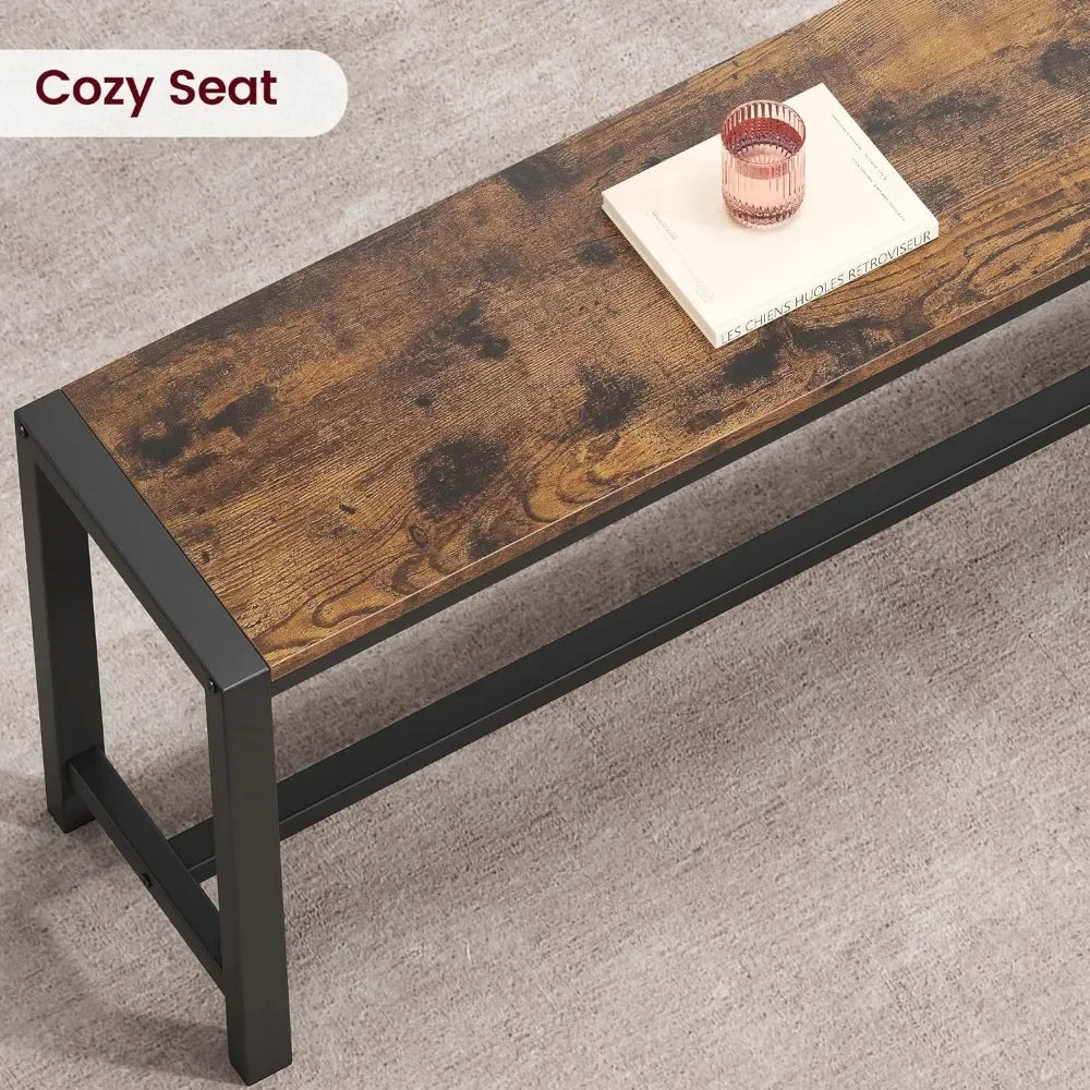 Dining Table Set for 4, Kitchen Table with Benches, Rectangular Dining Room Table Set with 2 Metal Wood Benches, 3 Piece Dining
