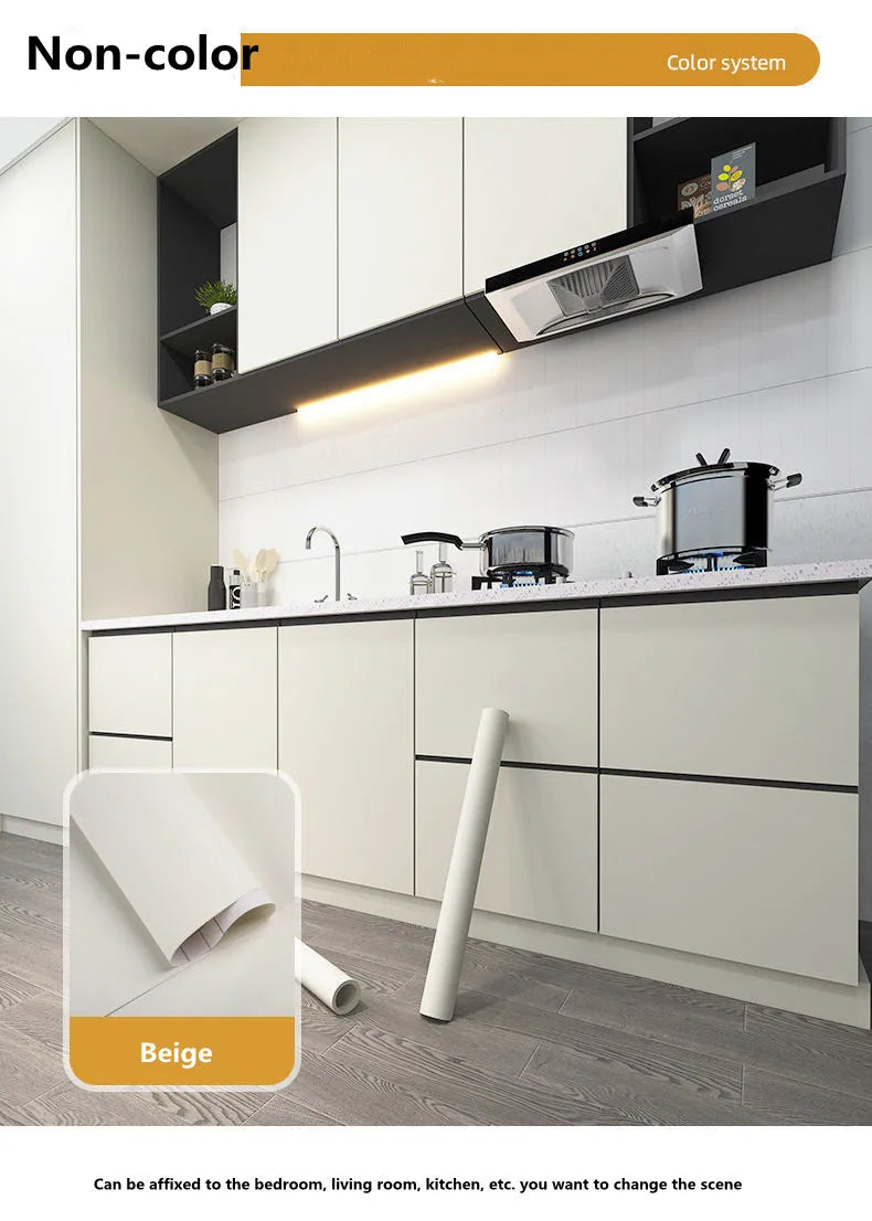 Modern Self-Adhesive Waterproof Wall Stickers, Vinyl Film, Contact Paper, Monochromatic, Cabinet, Home Decor, Kitchen