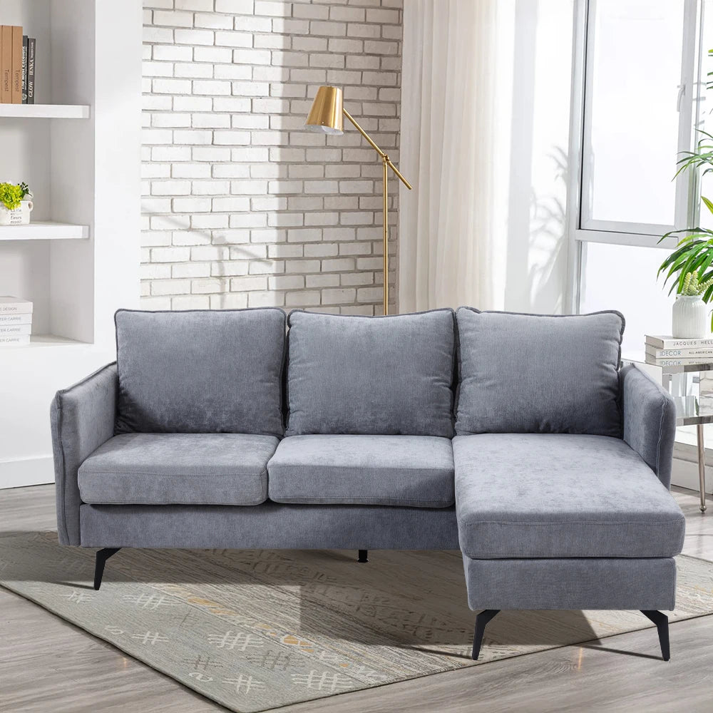3 Seater Upholstered Corner Sectional Sofa Modern L-Shape Living Room Sofa, 193x136x73cm