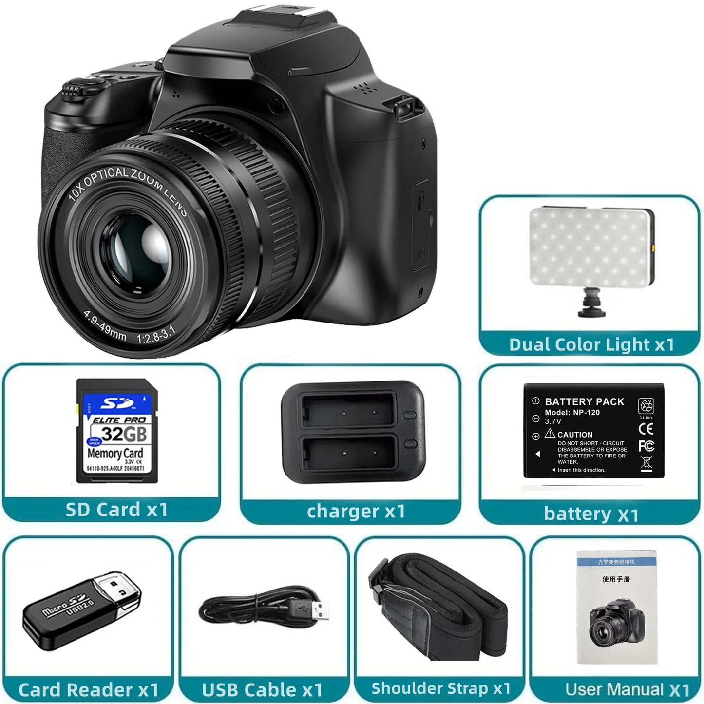 4K Professional Video SLR Camera 64MP Vlog Digital Cameras for Youtube Livestream Webcam 10X Optical Zoom Photography Camcorder