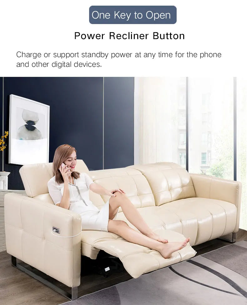 Genuine Leather Recliner Sofa Set,Modern Electric Recliner Sofa Set for Living Room