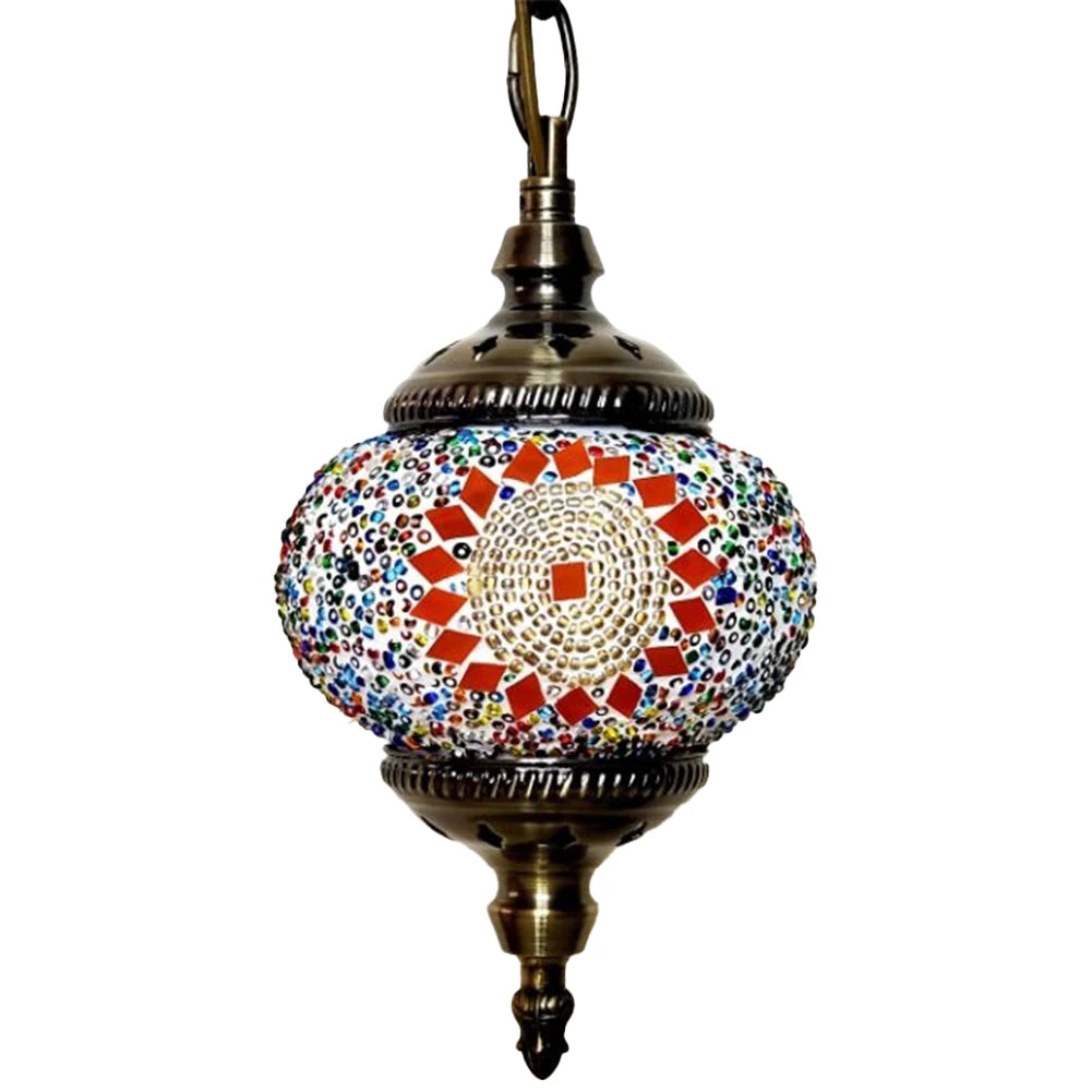 Turkish Moroccan Mosaic Hanging Ceiling Lamp E27 Decorative Glass Globe Fixture Romantic Restaurant Club Single Head Chandelier
