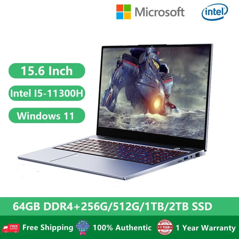 Gaming Office Laptops I5 11th Gen Win11 Metal Notebooks Netbook Portable Computer PC Intel I5-11300H 32GB RAM +1TB Dual M.2 SSD