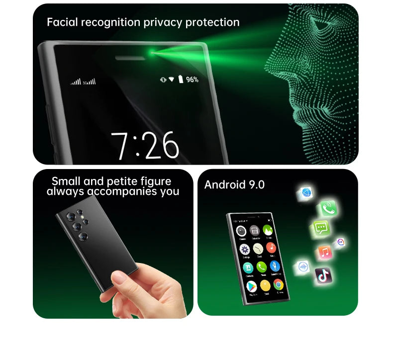 SERVO S26 Mini 3G Smartphone Android 9.0 System 2 SIM Cards 2GB+16GB Play Store Face Unlock WiFi Hotspot 3.0" Small Smart Phones