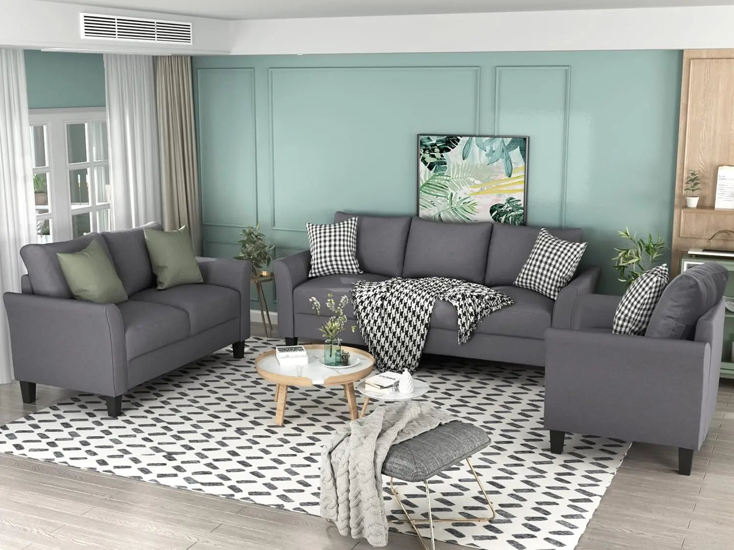 Sectional Sofa Sets, Modern Polyester Blend Sectional Couch Set with Sofa, Loveseat and Armchair, Living Room Furniture Sets