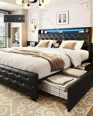 Queen Headboard,Linen Upholstered Bed Frame With Wood Slats Support,No Box Spring Needed,Heavy Duty Feet,Easy Ass