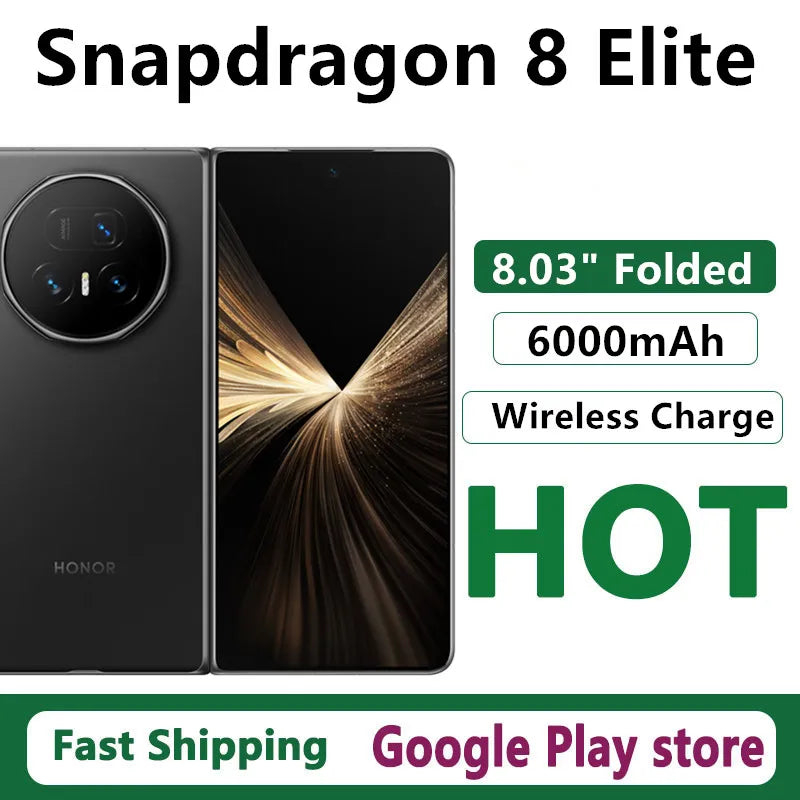 Original Honor Magic V5 Mobile Phone 6000mAh Battery 8.03" Folded Screen Wireless Charge 50.0MP Camera Snapdragon 8 Elite OTA