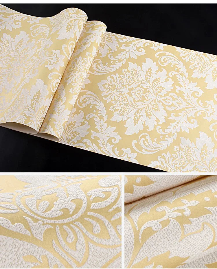 European 3D Relief Embossed Damask Wallpaper Bedroom Living room Background Floral Pattern 3D Textured Wall Paper Home Decor