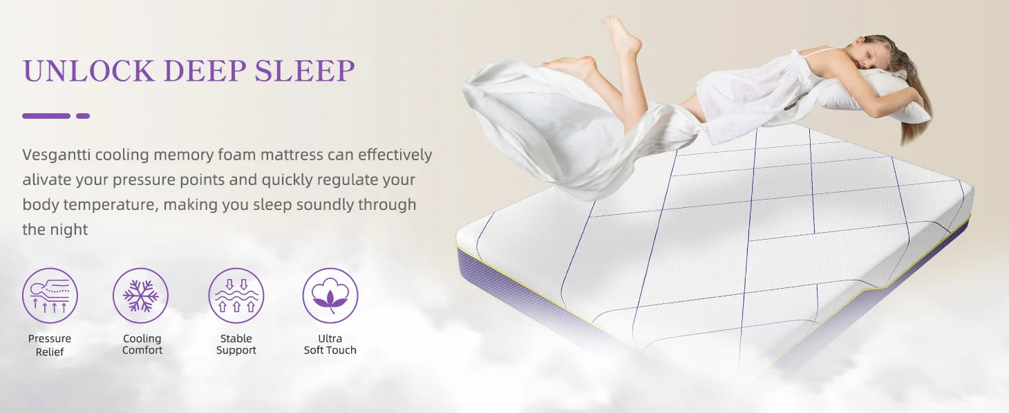 Vesgantti Gel Memory Foam Mattress with CertiPUR-US Certified for Pressure Relief & Cooling Comfort-Medium Soft Lavander Purple