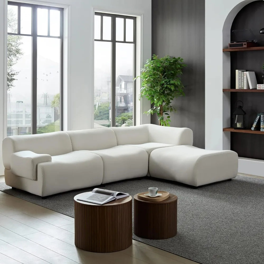 135"Curved Sectional Sofa,Modern Boucle Fabric Upholstered Modular Couch Oversized 6-Seat Sofa for Living Room,Bedroom,Apartment