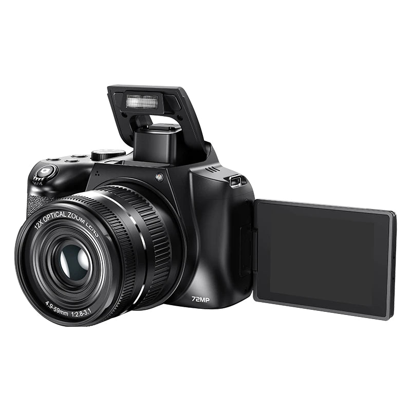 4K HD Digital Camera for Photography Auto Focus 12X Optical Zoom Vlogging Camera for YouTube 72MP WiFi Livestream Video Cameras