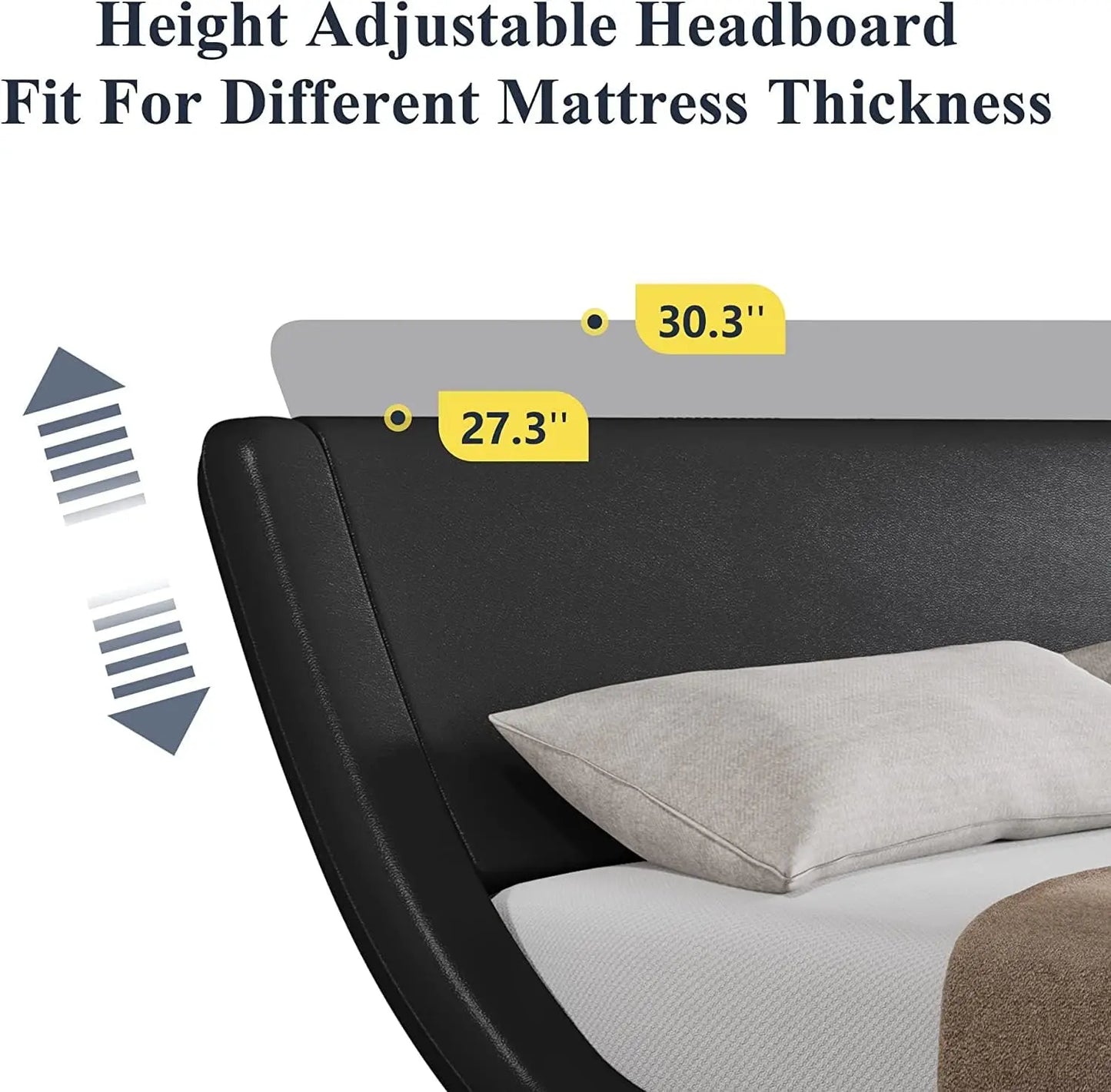 Upholstered Platform Bed Frame with Ergonomic & Adjustable Headboard, Modern Low Profile Sleigh Design